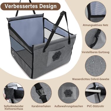 Автокрісло для собак - сіре автокрісло для малих та середніх собак, водовідштовхувальне, з сіткою та ременем безпеки, складане, підходить для будь-якого авто