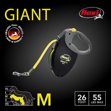 Рулетка для собак Flexi Giant M, 7,9 м, до 25 кг, чорна/неонова, ергономічна, міцна, без заплутування