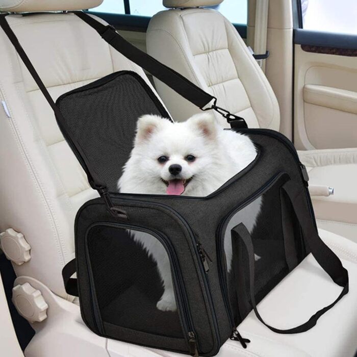 Транспортна переноска для собак та котів, чорна. Складана переноска для тварин, переноска для подорожей.