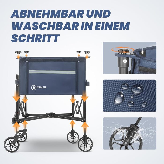 Складаний вагончик Homecall для відпочинку, покупок та транспортування (100 кг, Navy Blue)