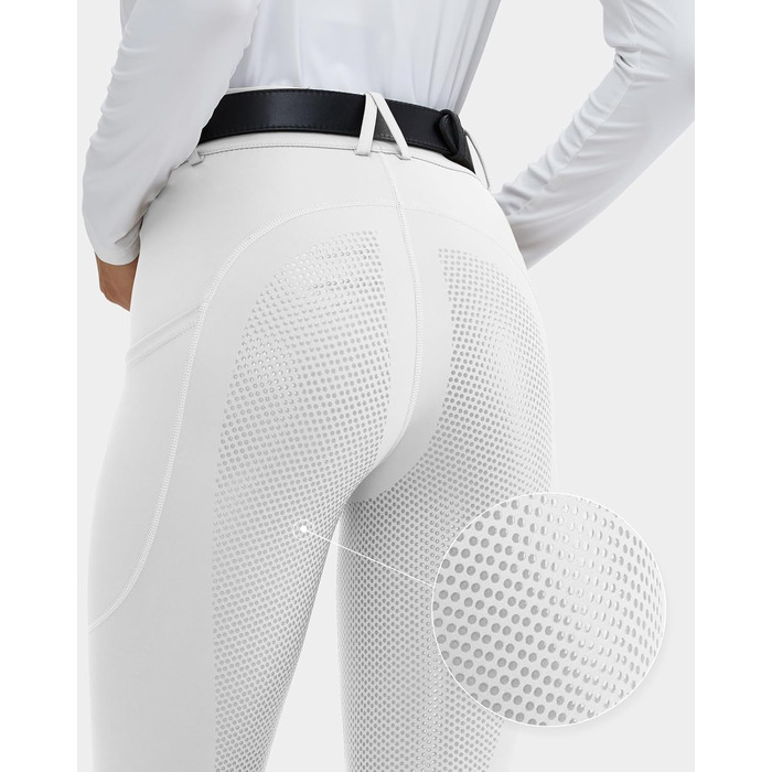 Легінси для верхової їзди HMILE для жінок з силіконовим посиленням, висока талія, еластичні, з кишенею для телефону та петлями для ременя (білі, M)
