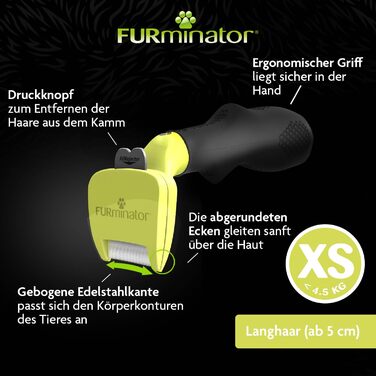 FURminator для собак XS, довга шерсть: щітка для видалення підшерстка, версія 2.0