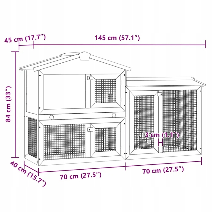 Будник для кроликів 145x45x84 см, зелений