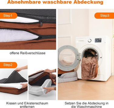 Ортопедичне ліжко для собак великих порід, ергономічне диван-лежанка з піною у формі подушки, водовідштовхуваче ліжко з неслизьким покриттям, 89x63 см, світло-сірий, коричневий, розмір 89 x 63 x 17 см