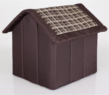 Лежак-будка для собак millybo R2, 44x38 см, коричневий з білим картатим візерунком