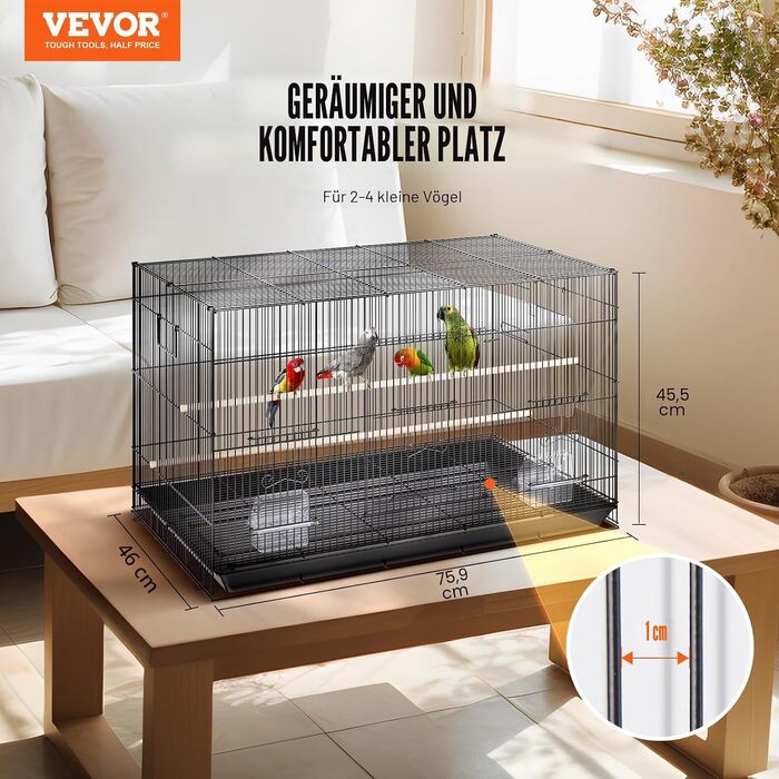 Клітка для птахів VEVOR Vogelvoliere 76x46x45 см, сталь Q195, для 2-3 середніх/великих птахів, з дверцятами безпеки