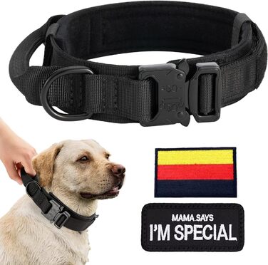Нашийник для собак Eeyfarog, тактичний, регульований, з контролем, нейлон, з металевою застібкою, для собак середніх та великих порід, чорний, XL, широке об'єднання для полювання та тренувань на відкритому повітрі