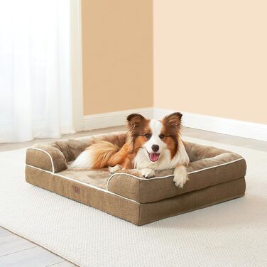 Ортопедичне ліжко для собак EHEYCIGA, 89x56 см, Memory Foam, для собак середніх та маленьких порід, водонепроникне, з високим бортиком, Kamel