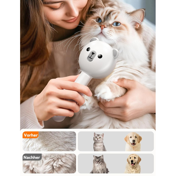 Щітка для котів FEELNEEDY з парою, електрична щітка для котів з кнопкою випуску води, резервуар для води, для котів з довгою та короткою шерстю та собак, USB-зарядка, двошвидкісна функція розпилення (біла)