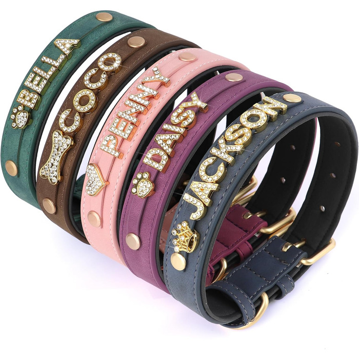 Персоналізоване шкіряне собаче ошийник з кристалами та іменем від PET ARTIST, блискучий ошийник зі стразами для собак, обхват шиї 33-43 см, фіолетовий