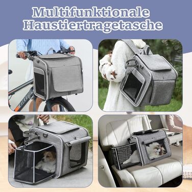 Корзина для собак на велосипед Cnwinu, передня, розширювана, складна, з 4 дверцятами та сітковими вікнами, для маленьких та середніх собак та котів