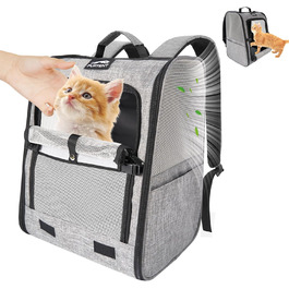 Рюкзак-переноска для собак та котів/цуценят, до 5,9 кг, дихаюча сітка, кишені, безпека, для подорожей (сірий)