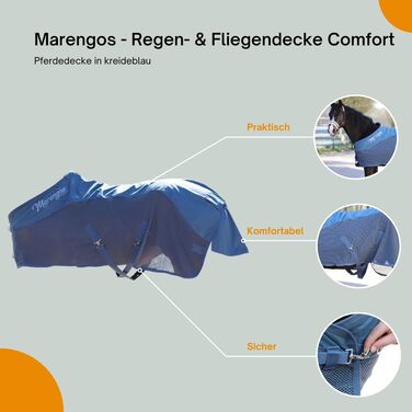 Marengos водонепроникна сітчаста попона для коней Comfort, з хрестовими ременями, потрійною застібкою і кільцями для шийної частини, міцна, для вулиці, синя, 125 см