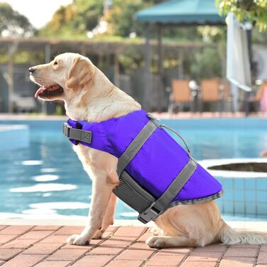 Жилет для плавання собак Doglay, світловідбиваючий, регульований, для малих, середніх та великих собак (M, фіолетовий)