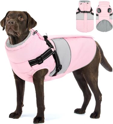 Теплий зимовий одяг для собак AOFITEE: куртка, жилет, водонепроникний, для великих порід (лабрадор, віндхаунд, голден ретривер), 2XL, рожевий
