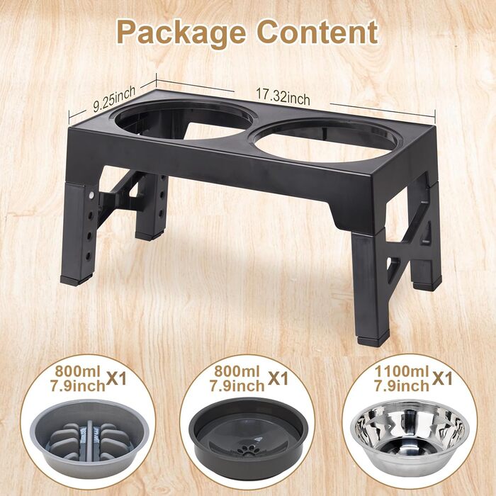 Підвищений годівниця для собак з підставкою, 2 миски, регульована висота, для собак малих, середніх та великих порід