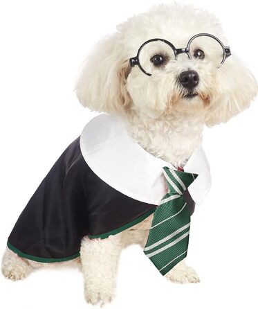 Сорочка для собак на Хелловін Impoosy: костюм кота-чаклуна, мила та м'яка сорочка з окулярами (розмір M, обхват шиї 35,6 см), чорний