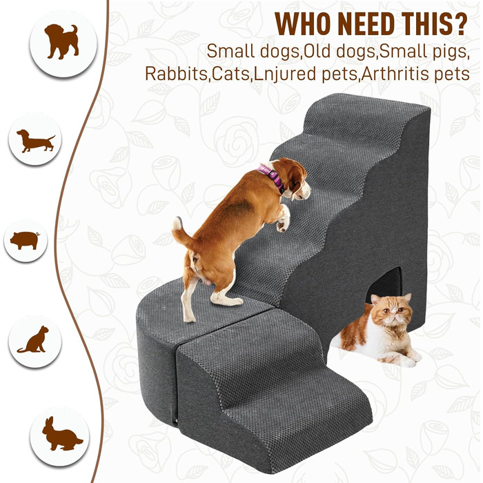 Сходинка для собак, 76,2 см, 6 сходинок, для маленьких та великих собак, неслизькі, сірі. Сходи для собак до ліжка, 6-ступеневі, 30,5H