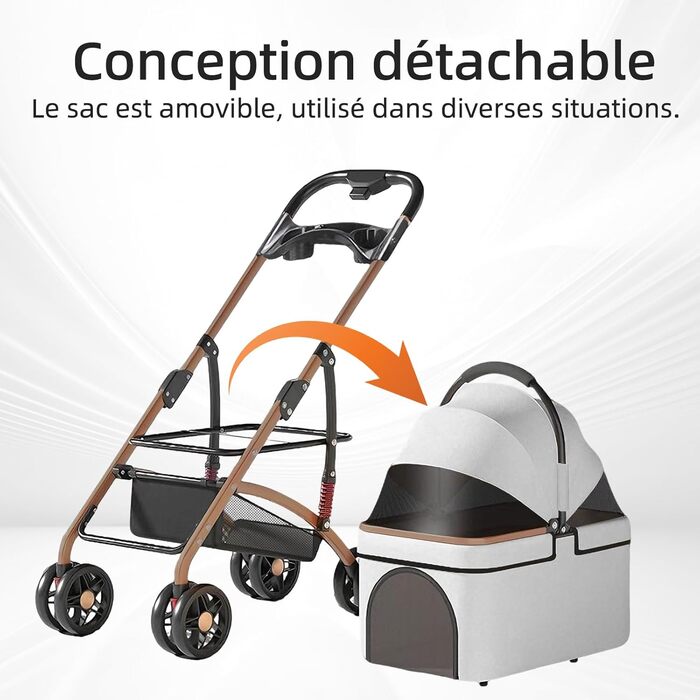 Дитяча коляска для тварин Homewell, сіра, до 20 кг, з відкидним кошиком, сіткою, ременями та тримачем для напоїв