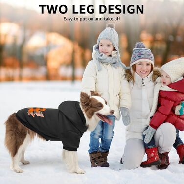 Теплий флісовий светр для собак SCENEREAL з капюшоном, чорного кольору, з принтом листя клена, розмір S. Підходить для холодної погоди та як костюм на Хелловін.