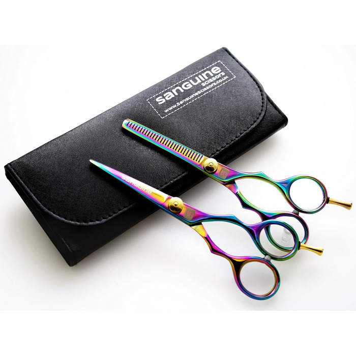 Набір професійних перукарських ножиць та ножиць для витончення, титан, 14 см, з еталоном