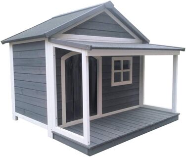 Будка для собак SunnyDogs з масивного дерева | Тепла та водовідштовхуюча будка з дахом та терасою | Розміри: 130 x 118 x 108 см