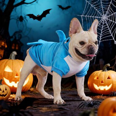 KOOLTAIL Костюм для собак, костюм бджоли, теплий флісовий пуловер з капюшоном, одяг для домашніх тварин, кумедний косплей, карнавальний костюм, захист від холоду, з отвором для повідка (Синій акул, Великий)