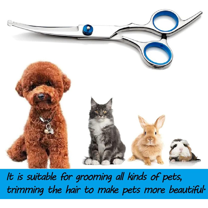 Професійна вигнута фен-ножиця для собак та котів, з безпечними кінцями, з титанової сталі