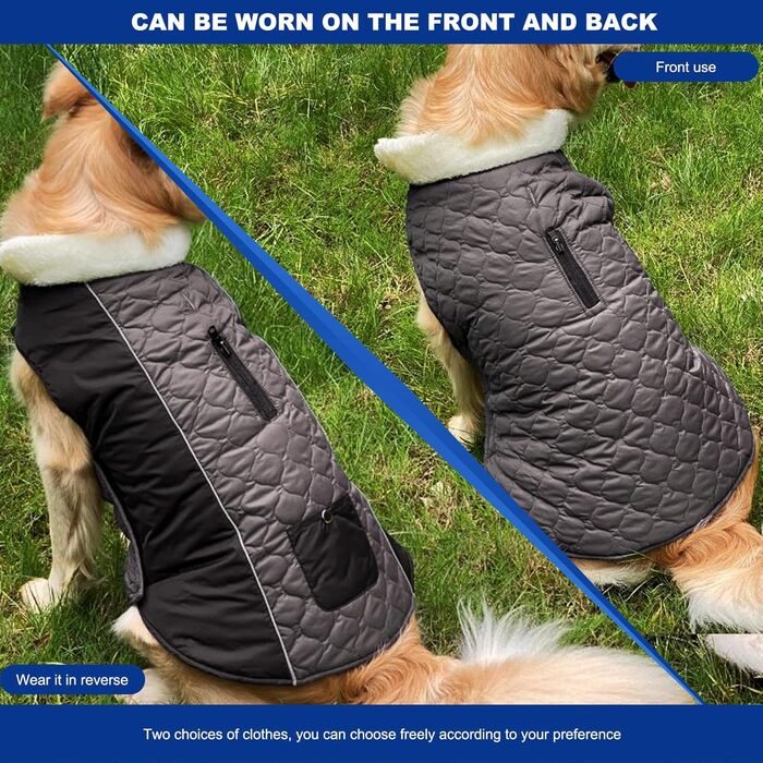 PETCUTE Зимовий теплий куртка для собак, відбиваючий, з отвором для страхувального ременя, для малих, середніх та великих собак (3XL, Сірий)
