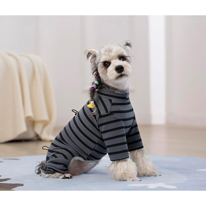 Зимовий теплий одяг для собак: теплий пуловер з бавовни, смугастий, регульований, світловідбиваючий, для малих та середніх собак, сірий, розмір M