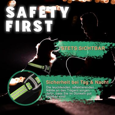 Шлейка для собак середніх порід Bluzelle з ручкою та кишенею для GPS-трекера, світловідбиваюча, дихаюча, зелена (L, чорний 3)