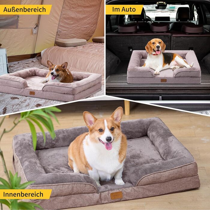 Ортопедичне ліжко для собак маленьких порід 75x60x19,8 см, з високощільним губчатим наповнювачем, для здорових суглобів, знімний водонепроникний чохол, зручне, неслизьке, хакі