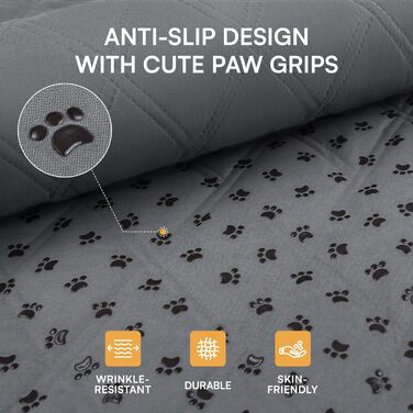 Водонепроникний килимок для собак Luciphia 132x208 см з неслизьким покриттям. Захист для дивану, ліжка, авто. Міцний, машинне прання. Сірий колір.