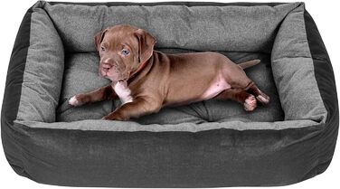 Лягушковий лежак для собак SuperKissen24: лежанка-кошик, лежанка-софа для собак маленьких, середніх та великих порід - миється - розмір M - чорний та сірий - льон, 70x55 см (1 шт.)