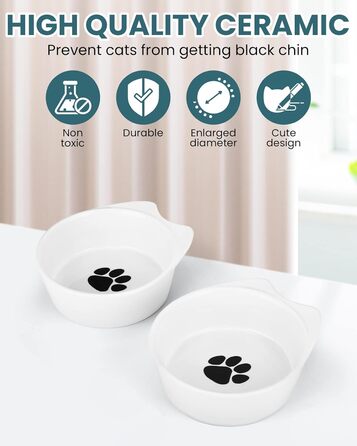 Набір мисок для котів PETTOM (2 шт.) з підставкою, кераміка, захист шиї, зелений + сірий
