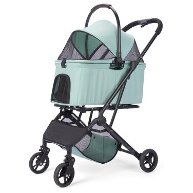 Дитячий візок-переноска 2-в-1 для собак, складний, з 4 колесами, мінімалістичний, з сумкою для зберігання, для собак середніх та маленьких порід (Теалблю)