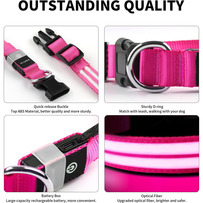 Світлодіодне нашийник для собак PcEoTllar, водонепроникний, 3 режими світіння, для малих, середніх та великих собак, зелений (рожевий)