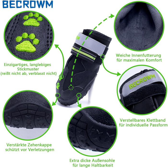 Водонепроникні антиковзні собачі чоботи з відбивачами, для дощу/снігу/бруду та прогулянок на природі, підходять для собак від маленьких до великих (Чорний, #1 (ширина 4,7 см) для 6,8–10 кг)
