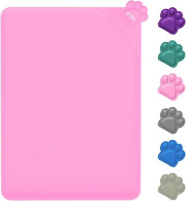 Водонепроникний килимок для годування домашніх тварин з високими бортиками, 55 x 38 см, силіконовий, неслизький, для собак та котів, запобігає розливанню води (рожевий, 48 x 30 см)