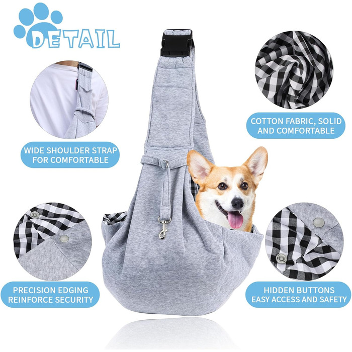 Сумка-переноска для тварин, регульована переноска для собак, реверсивна переноска для маленьких собак до 7 кг, переноска для собак, переноска для собак для прогулянок та активностей на відкритому повітрі (Сірий)