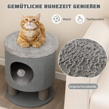 Котячий будиночок SOARS з дряпальною колоною, кігтеточка, кігтешкребок для котів, сізого кольору, 40x40x47 см