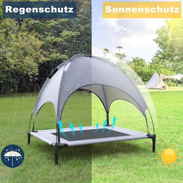 Підвищене ліжко для собак з балдахіном, 76x61x76 см, з металевим каркасом, тканинне, дихаюче, для собак та котів, для дому та вулиці