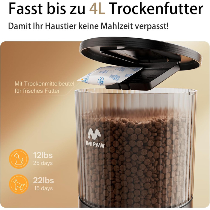 Автомат годування котів IMIPAW 5G WiFi, керування через додаток, 4L, для котів та собак