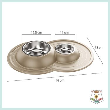 Миска для котів Patam Doppel з нержавіючої сталі з антиковзною підкладкою, не перекидається, виготовлена в Італії, Jerry Grün (Tom Beige)