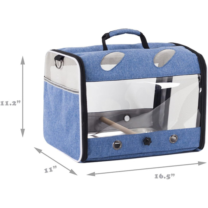 Транспортний бокс для папуг Orizzp Vogel з дерев'яною перекладиною та піддоном (блакитний)