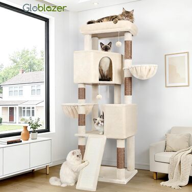 Комплекс для котів Globlazer Kratzbaum XL бежевий 177 см з будиночком, платформою, когтеточками та кошиками