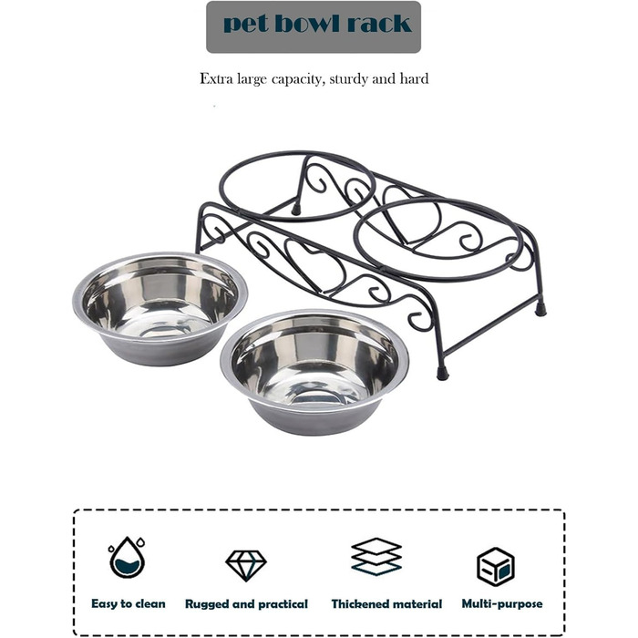 Підвищені годівниці для собак та котів з нержавіючої сталі з подвійними мисками та стійкою