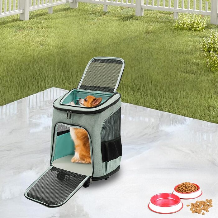 Транспортна переноска для собак та котів з колесами, складна, рюкзак для тварин з телескопічною ручкою, переноска для великих котів та маленьких собак з дихаючою сіткою, рюкзак для домашніх тварин до 9 кг (зелений)