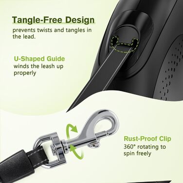 Рулетка для собак Pecute 8м, 50 кг, 360°, антиковзний хват, швидка зупинка, зелена