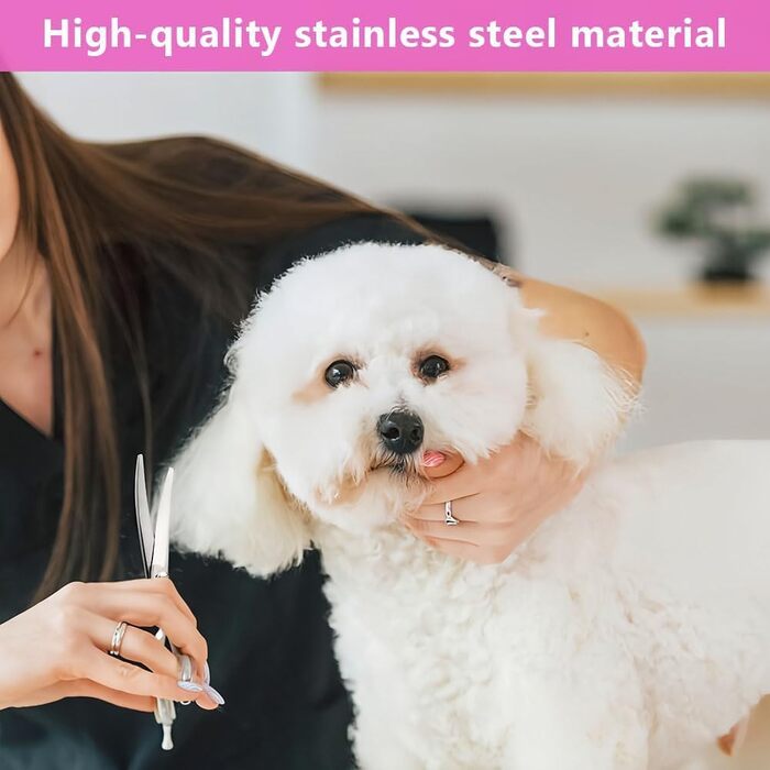 Набір професійних ножиць для грумінгу собак та котів, 5 шт. з нержавіючої сталі: ножиці для підстригання, ножиці для витончення, ножиці з вигнутим лезом, ножиці для стрижки лап, гребінець для грумінгу